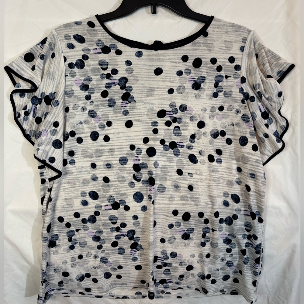 The Limited grey, navy, lilac dotted soft sleeve blouse with back tie EUC